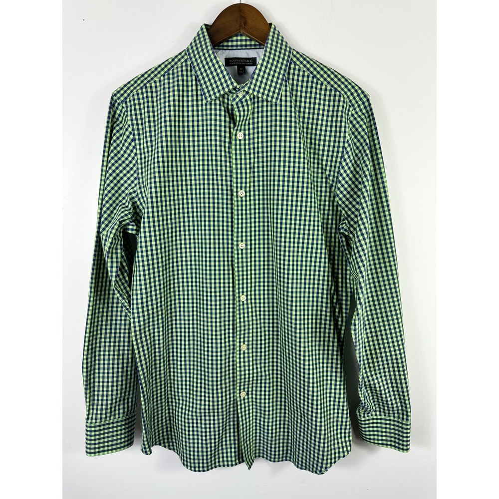 Banana Republic Mens Button Up Shirt Medium‎ Green Plaid Non Iron Tailored Slim